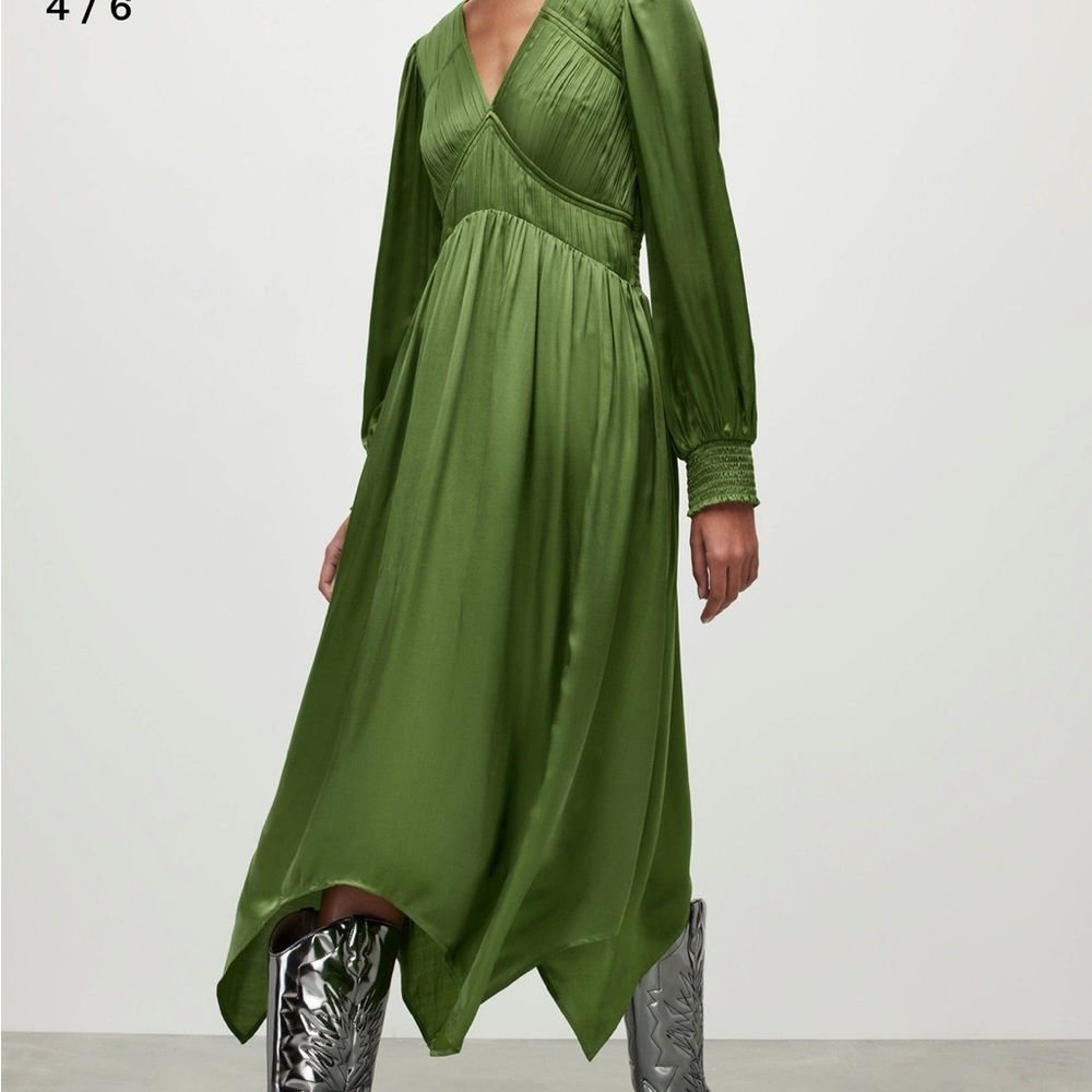All Saints Cactus green Estelle silk blend dress M London Emerald